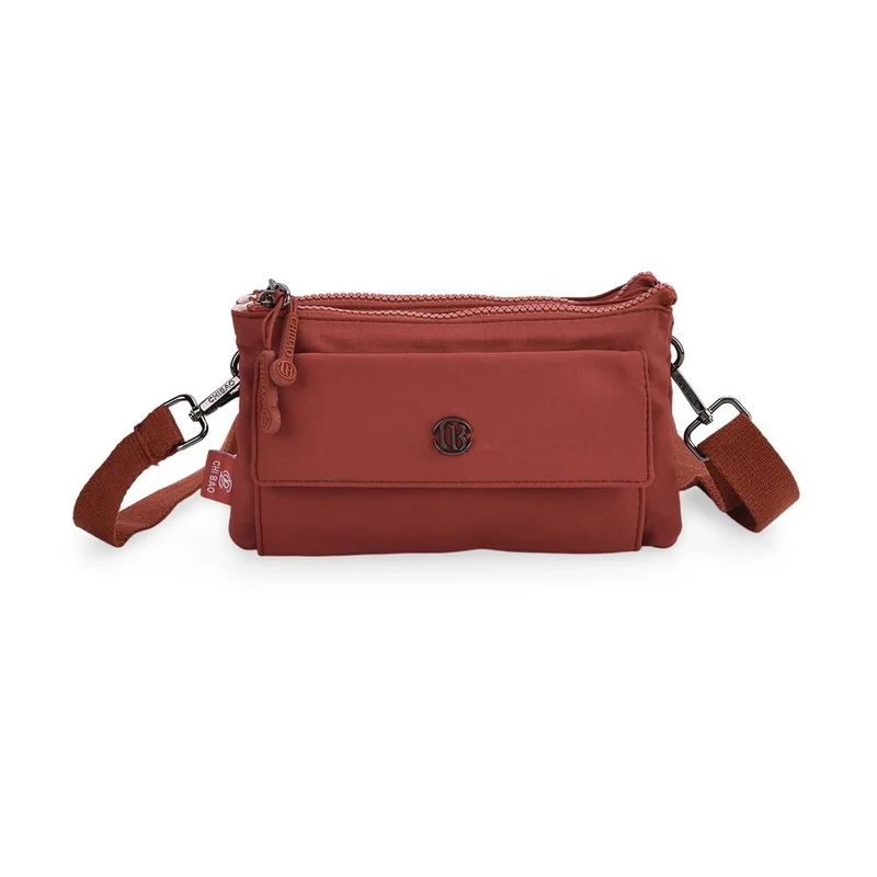 Crossbody-Tasche aus Nylon, mit mehreren Reißverschlussfächern und verstellbarem Schulterriemen, 20x12x3.5 cm, Schwarz