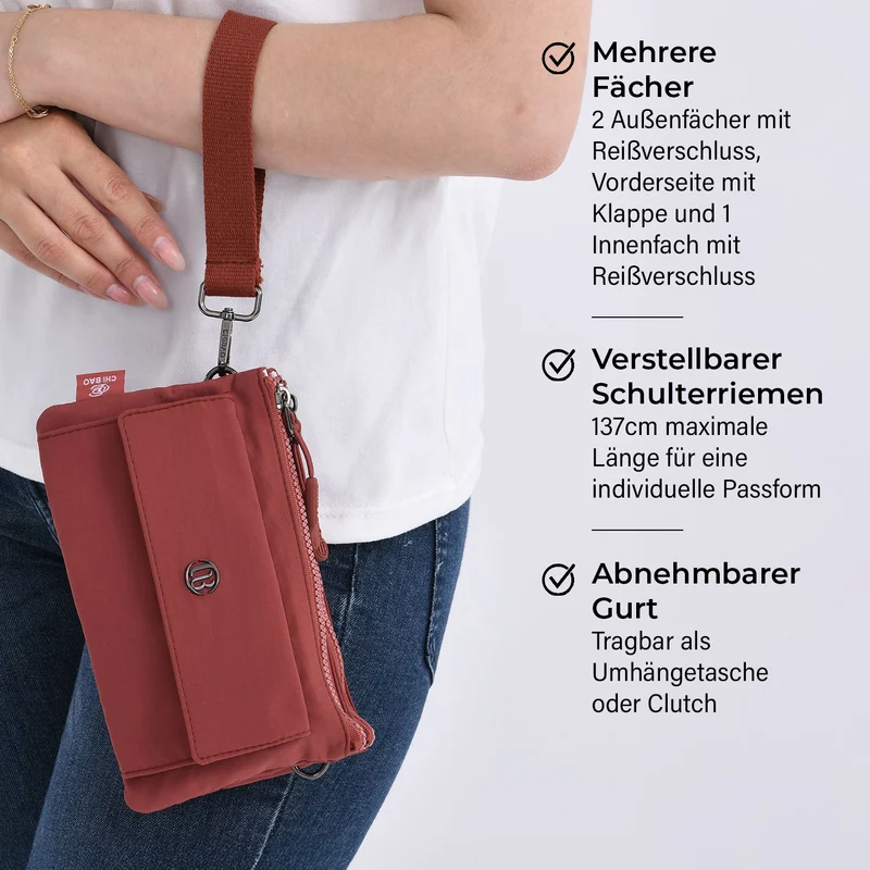 Crossbody-Tasche aus Nylon, mit mehreren Reißverschlussfächern und verstellbarem Schulterriemen, 20x12x3.5 cm, Schwarz