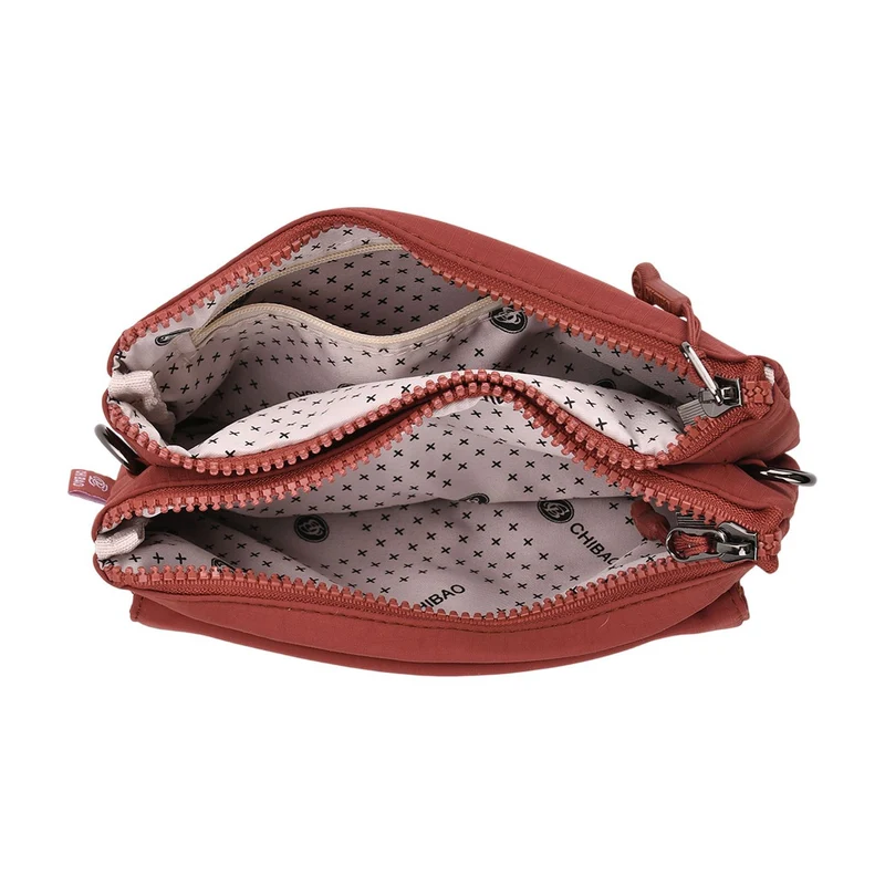 Crossbody-Tasche aus Nylon, mit mehreren Reißverschlussfächern und verstellbarem Schulterriemen, 20x12x3.5 cm, Schwarz