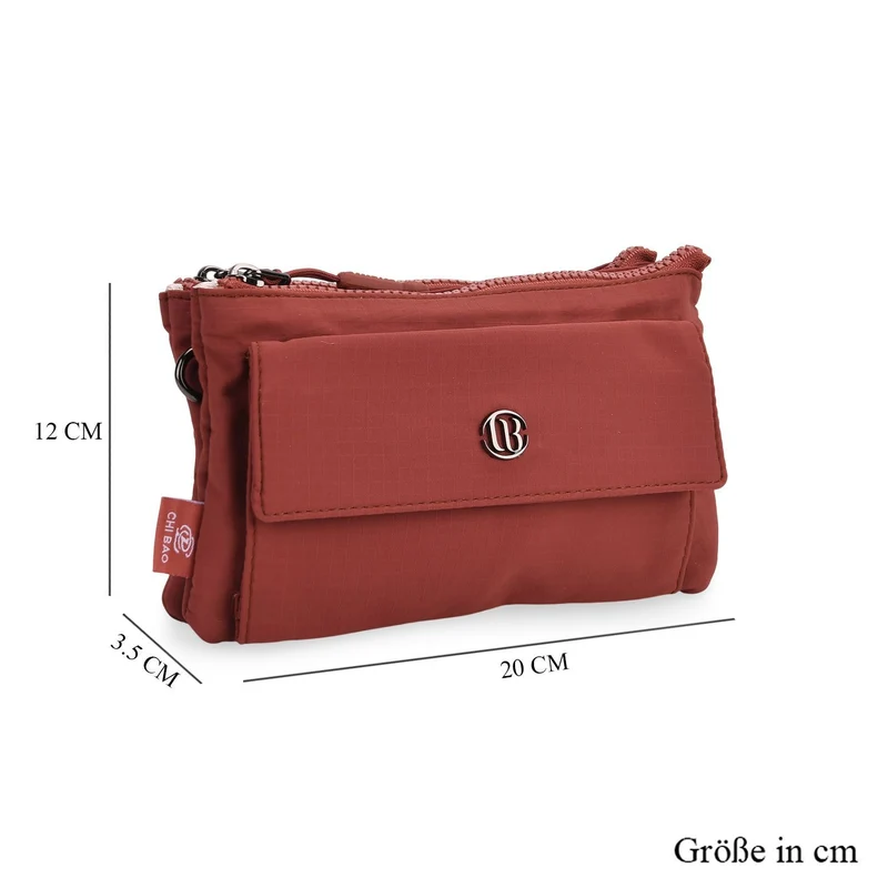Crossbody-Tasche aus Nylon, mit mehreren Reißverschlussfächern und verstellbarem Schulterriemen, 20x12x3.5 cm, Schwarz