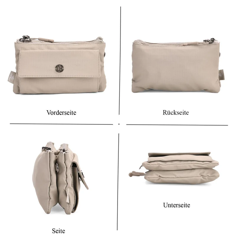 Crossbody-Tasche aus Nylon, mit mehreren Reißverschlussfächern und verstellbarem Schulterriemen, 20x12x3.5 cm, Schwarz