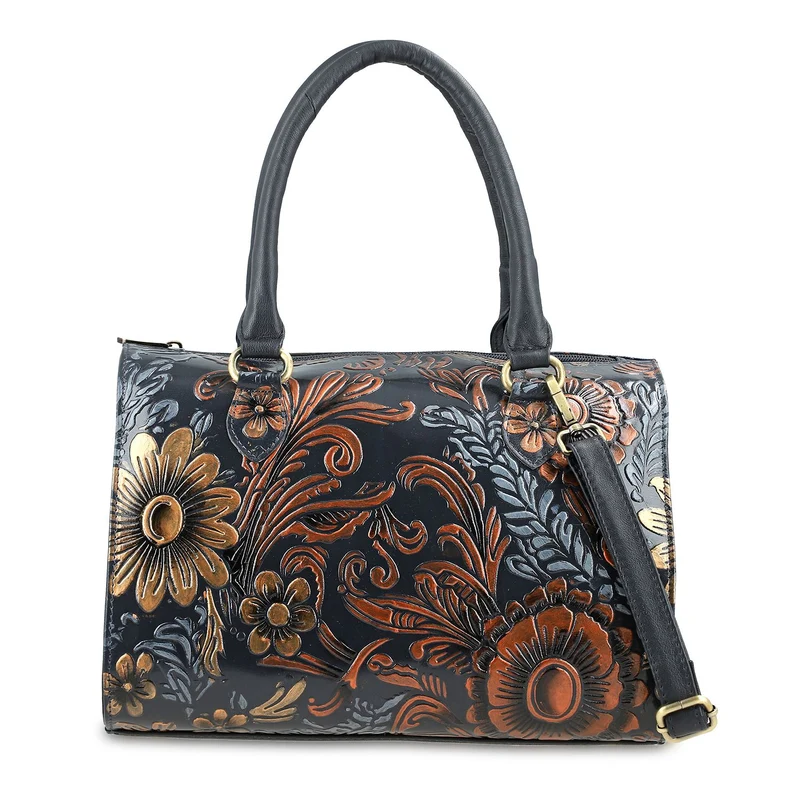 Handbemalte Leder Crossbody Tasche, 31.9 x 6.35 x 19.4 cm, Braun