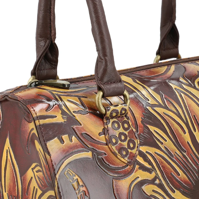 Handbemalte Leder Crossbody Tasche, 31.9 x 6.35 x 19.4 cm, Braun