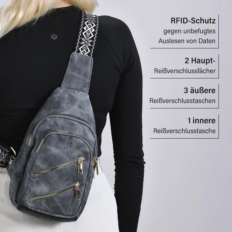 Crossbody-Slingbag aus Nylon mit RFID-Schutz, ca. 19 x 8 x 32 cm, verstellbarer Trageriemen, rosa