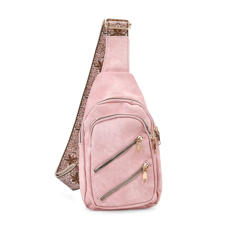 Crossbody-Slingbag aus Nylon mit RFID-Schutz, ca. 19 x 8 x 32 cm, verstellbarer Trageriemen, rosa