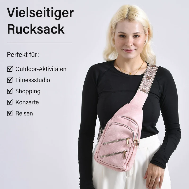 Crossbody-Slingbag aus Nylon mit RFID-Schutz, ca. 19 x 8 x 32 cm, verstellbarer Trageriemen, rosa