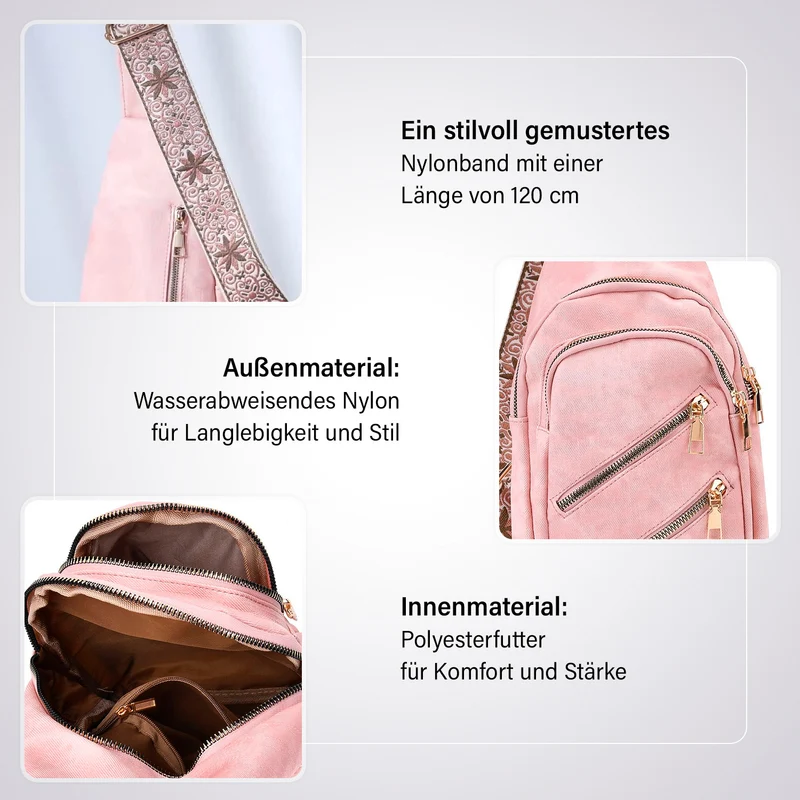 Crossbody-Slingbag aus Nylon mit RFID-Schutz, ca. 19 x 8 x 32 cm, verstellbarer Trageriemen, rosa