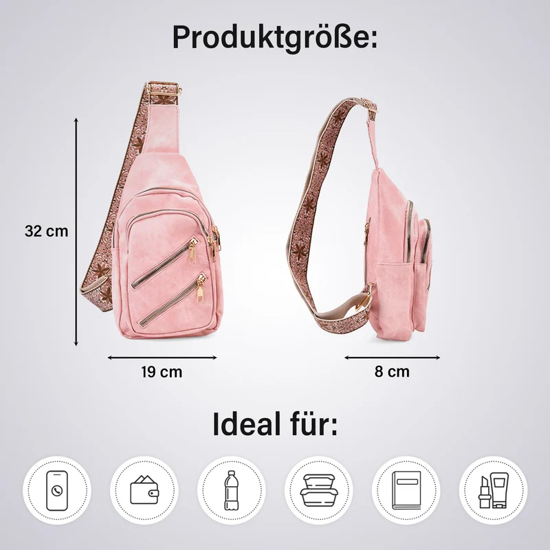 Crossbody-Slingbag aus Nylon mit RFID-Schutz, ca. 19 x 8 x 32 cm, verstellbarer Trageriemen, rosa