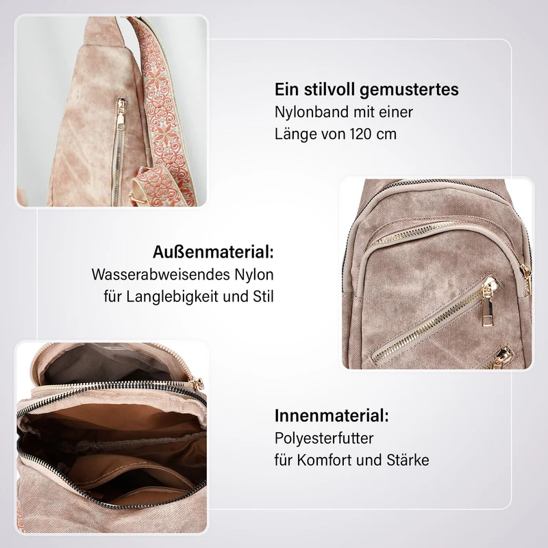 Crossbody-Slingbag aus Nylon mit RFID-Schutz, ca. 19 x 8 x 32 cm, verstellbarer Trageriemen, rosa