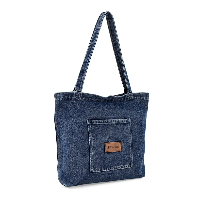 LIVMORE Shopper Tasche mit Reißverschlussfach und Innenfach 42 x 34 x 8 cm Dunkelblau