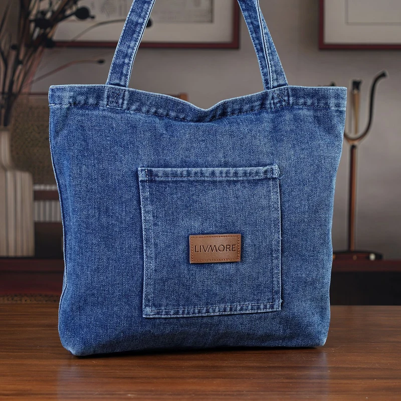 LIVMORE Shopper Tasche mit Reißverschlussfach und Innenfach 42 x 34 x 8 cm Dunkelblau