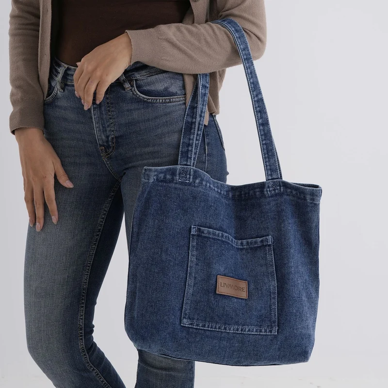 LIVMORE Shopper Tasche mit Reißverschlussfach und Innenfach 42 x 34 x 8 cm Dunkelblau