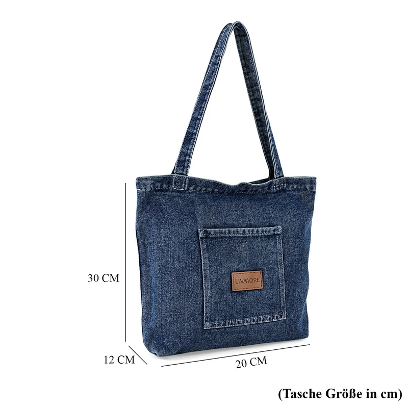 LIVMORE Shopper Tasche mit Reißverschlussfach und Innenfach 42 x 34 x 8 cm Dunkelblau