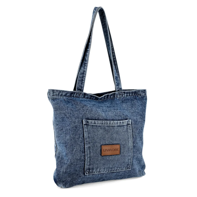 LIVMORE Shopper Tasche mit Reißverschlussfach und Innenfach 42 x 34 x 8 cm Dunkelblau