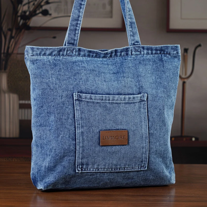 LIVMORE Shopper Tasche mit Reißverschlussfach und Innenfach 42 x 34 x 8 cm Dunkelblau