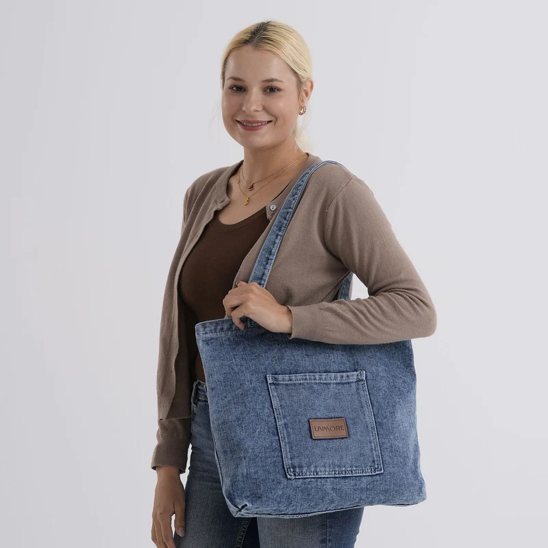 LIVMORE Shopper Tasche mit Reißverschlussfach und Innenfach 42 x 34 x 8 cm Dunkelblau