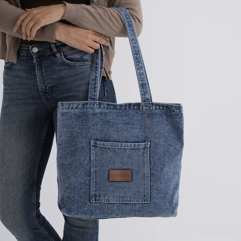 LIVMORE Shopper Tasche mit Reißverschlussfach und Innenfach 42 x 34 x 8 cm Dunkelblau