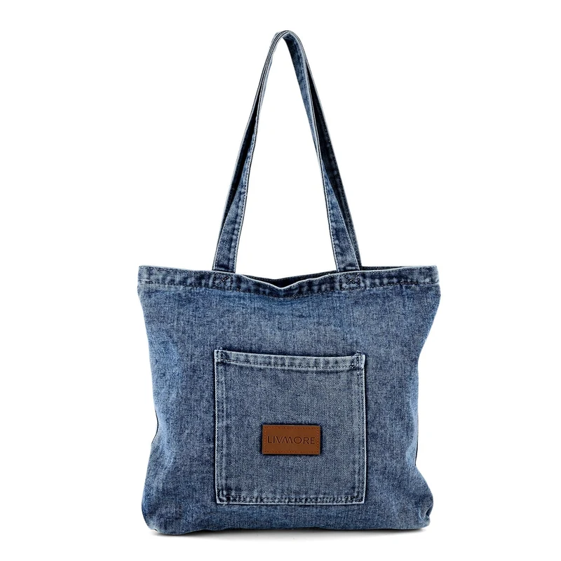 LIVMORE Shopper Tasche mit Reißverschlussfach und Innenfach 42 x 34 x 8 cm Dunkelblau