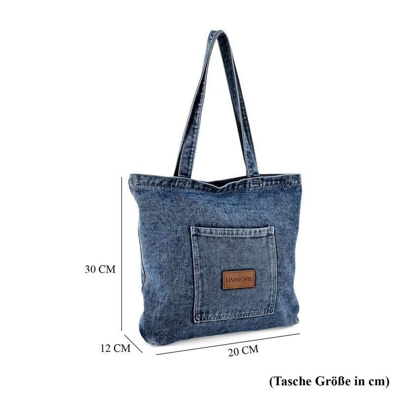 LIVMORE Shopper Tasche mit Reißverschlussfach und Innenfach 42 x 34 x 8 cm Dunkelblau