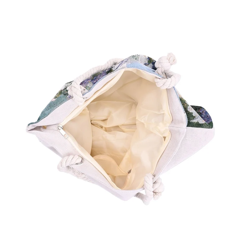 Große Lifestyle-Tragetasche Beige mit Rosa Blumen-Print - Jute-Außenseite, 42x34x9x37cm