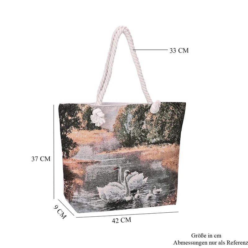 Große Lifestyle-Tragetasche Beige mit Rosa Blumen-Print - Jute-Außenseite, 42x34x9x37cm