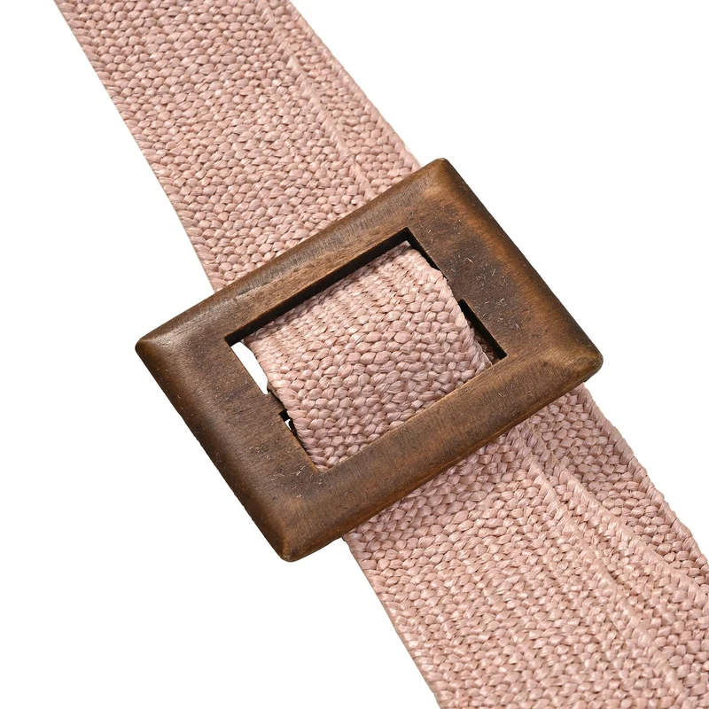 Elastischer Gürtel mit Holzschnalle 99x4.8cm, weiß