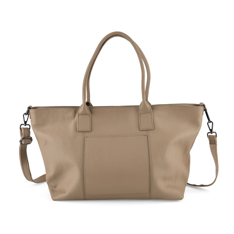 Echtleder-Schultertasche, Shopper-Design, Reißverschluss, abnehmbarer Schulterriemen, 38x17x30 cm, Aprikose