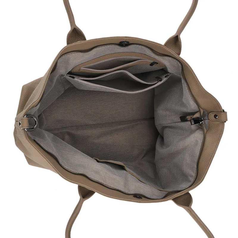 Echtleder-Schultertasche, Shopper-Design, Reißverschluss, abnehmbarer Schulterriemen, 38x17x30 cm, Aprikose