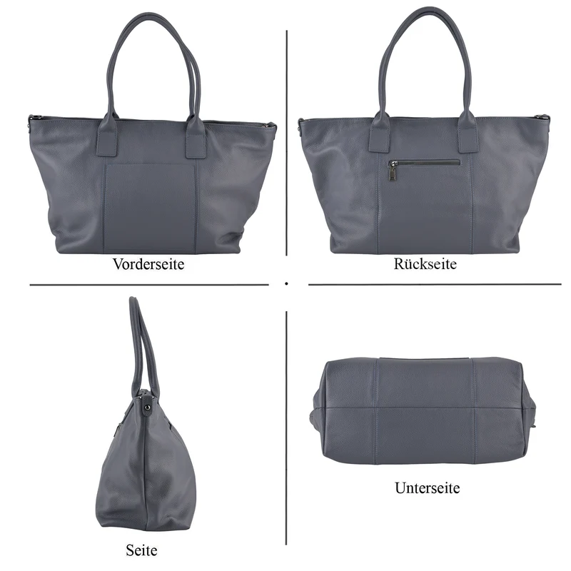 Echtleder-Schultertasche, Shopper-Design, Reißverschluss, abnehmbarer Schulterriemen, 38x17x30 cm, Aprikose