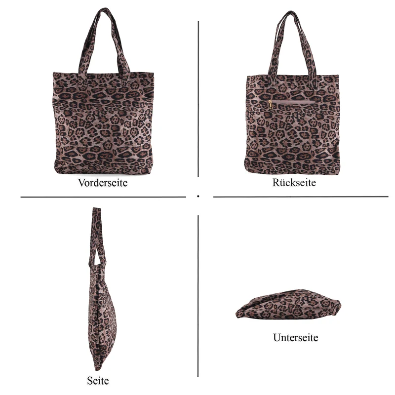 Leopardenmuster Shopper mit Reißverschluss, Polyester, 40 x 5,5 x 39 cm, Grau