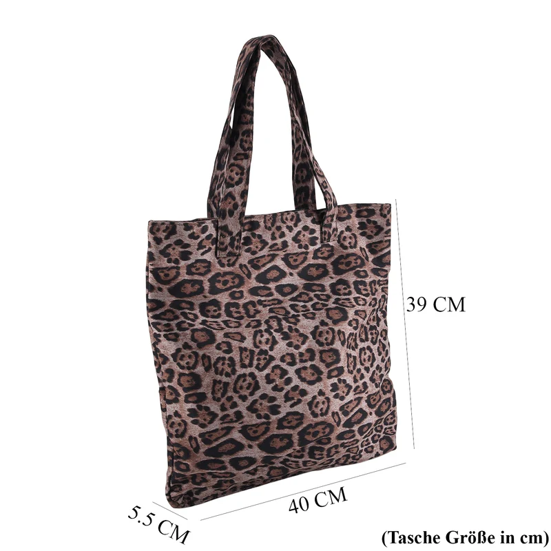 Leopardenmuster Shopper mit Reißverschluss, Polyester, 40 x 5,5 x 39 cm, Grau