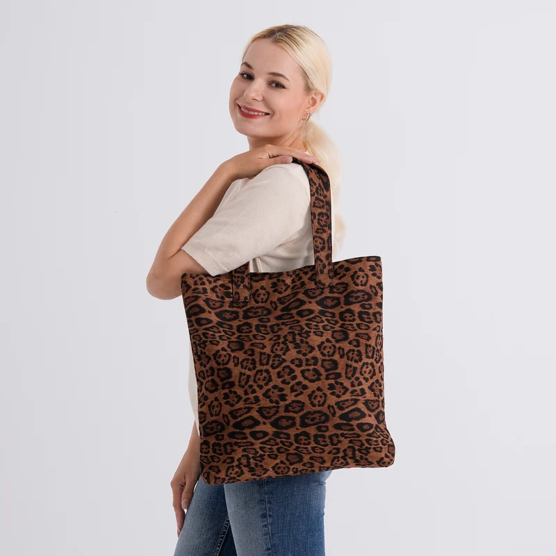 Leopardenmuster Shopper mit Reißverschluss, Polyester, 40 x 5,5 x 39 cm, Grau