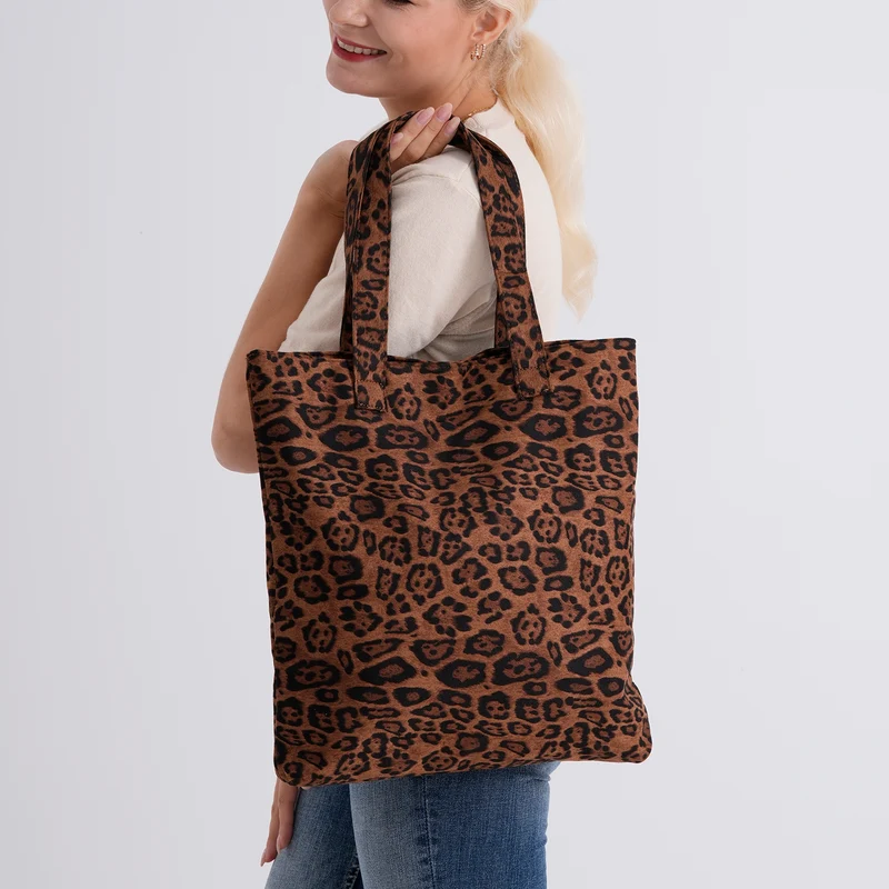 Leopardenmuster Shopper mit Reißverschluss, Polyester, 40 x 5,5 x 39 cm, Grau