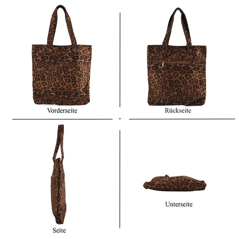 Leopardenmuster Shopper mit Reißverschluss, Polyester, 40 x 5,5 x 39 cm, Grau