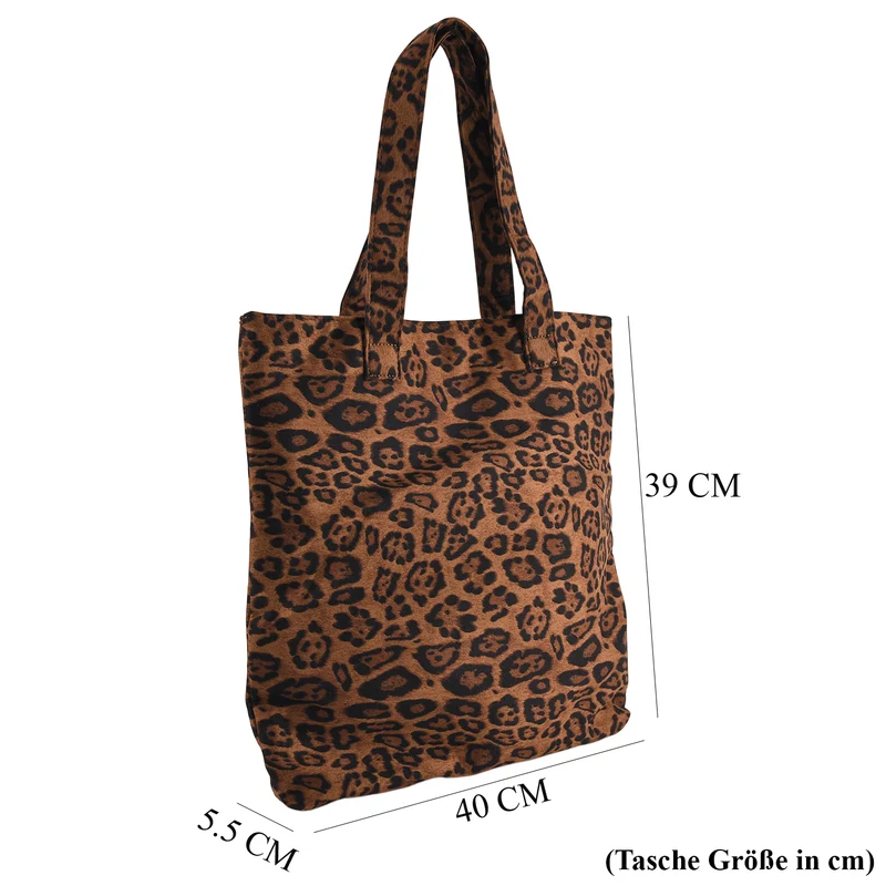 Leopardenmuster Shopper mit Reißverschluss, Polyester, 40 x 5,5 x 39 cm, Grau
