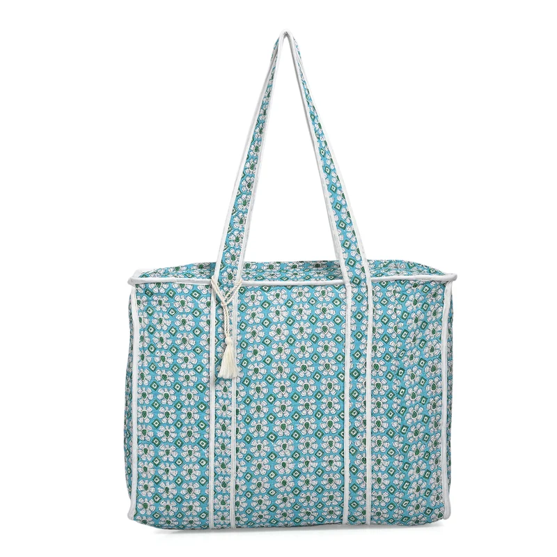 LIVMORE Stepp-Shopper mit Reißverschluss und langen Henkeln, 45 x 43 x 15 cm, Marineblau