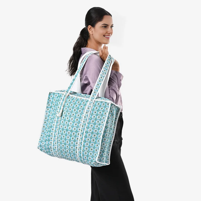 LIVMORE Stepp-Shopper mit Reißverschluss und langen Henkeln, 45 x 43 x 15 cm, Marineblau
