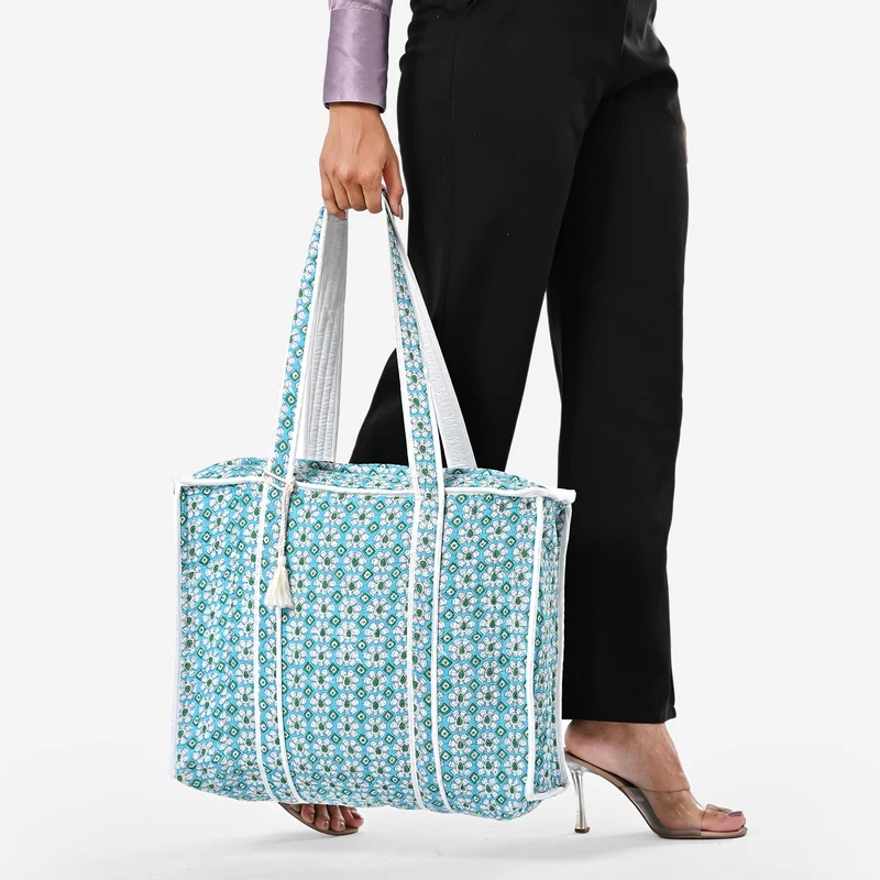 LIVMORE Stepp-Shopper mit Reißverschluss und langen Henkeln, 45 x 43 x 15 cm, Marineblau
