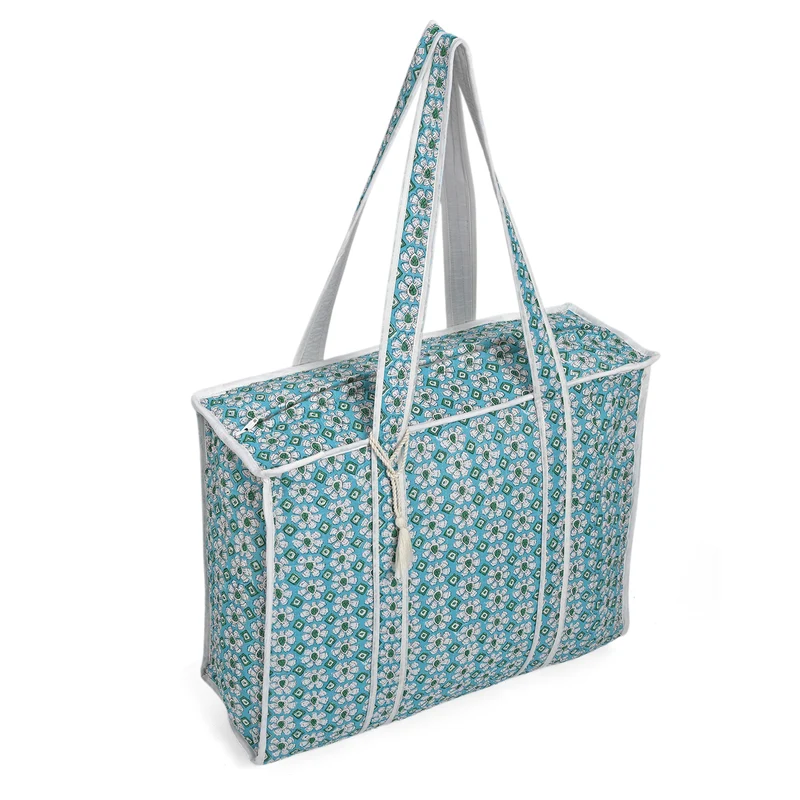 LIVMORE Stepp-Shopper mit Reißverschluss und langen Henkeln, 45 x 43 x 15 cm, Marineblau