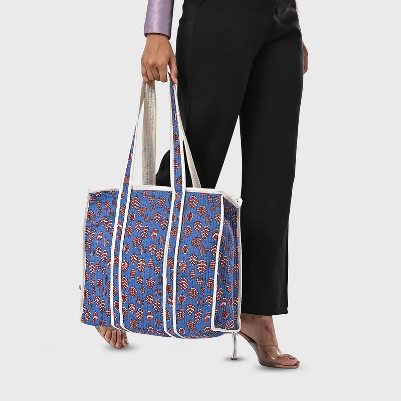 LIVMORE Stepp-Shopper mit Reißverschluss und langen Henkeln, 45 x 43 x 15 cm, Marineblau