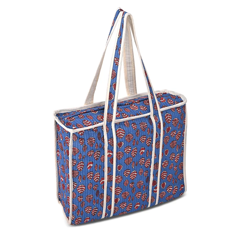 LIVMORE Stepp-Shopper mit Reißverschluss und langen Henkeln, 45 x 43 x 15 cm, Marineblau