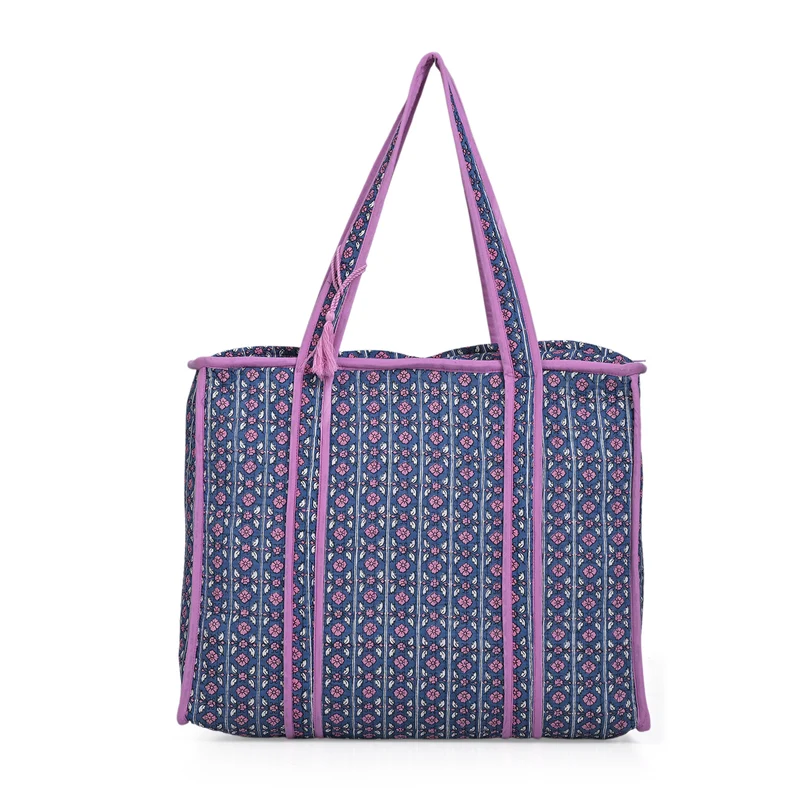 LIVMORE Stepp-Shopper mit Reißverschluss und langen Henkeln, 45 x 43 x 15 cm, Marineblau