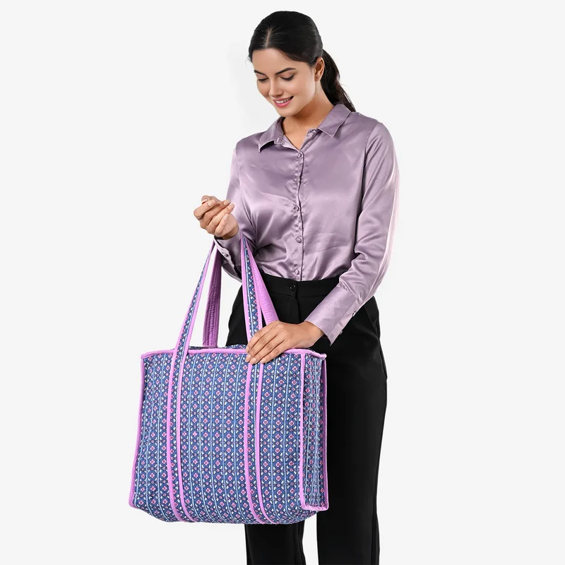 LIVMORE Stepp-Shopper mit Reißverschluss und langen Henkeln, 45 x 43 x 15 cm, Marineblau