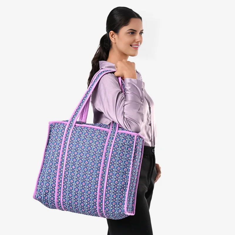 LIVMORE Stepp-Shopper mit Reißverschluss und langen Henkeln, 45 x 43 x 15 cm, Marineblau