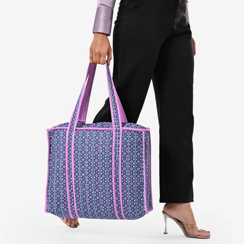 LIVMORE Stepp-Shopper mit Reißverschluss und langen Henkeln, 45 x 43 x 15 cm, Marineblau