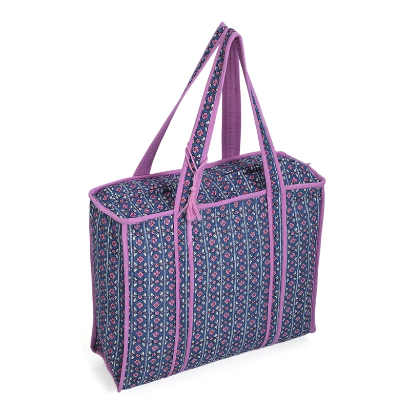 LIVMORE Stepp-Shopper mit Reißverschluss und langen Henkeln, 45 x 43 x 15 cm, Marineblau
