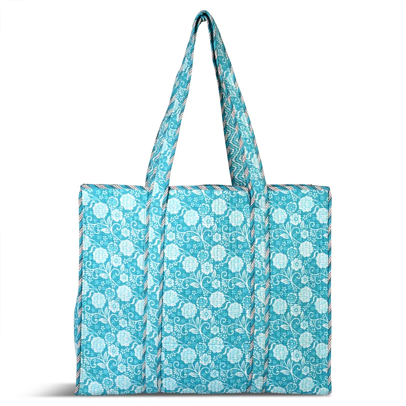 LIVMORE gesteppte Stoff-Shopper-Tasche mit Reißverschluss, florales Design, 45x43x15cm, Rosa/Weiß