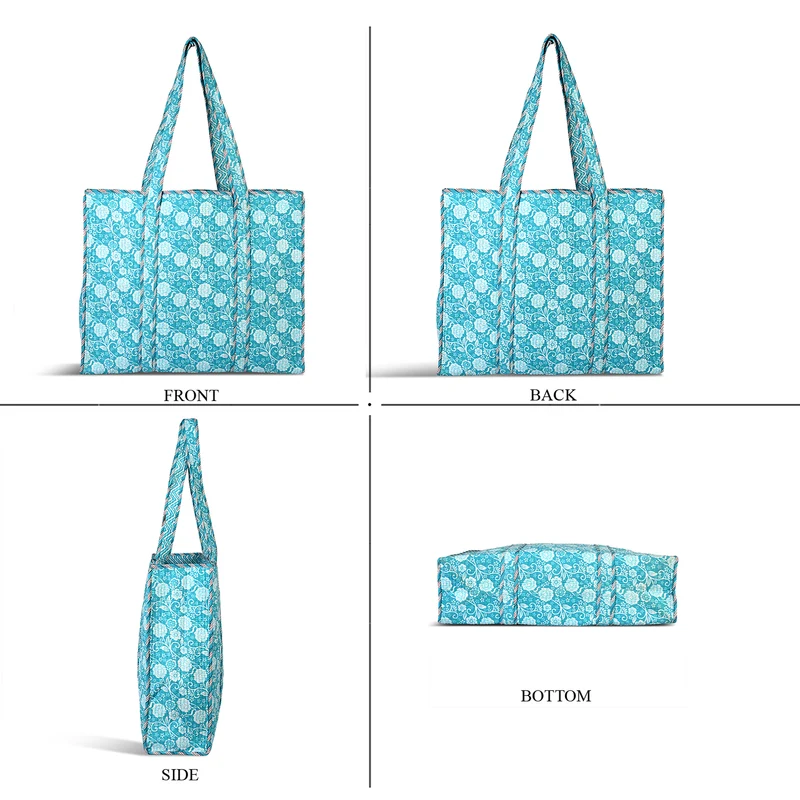 LIVMORE gesteppte Stoff-Shopper-Tasche mit Reißverschluss, florales Design, 45x43x15cm, Rosa/Weiß