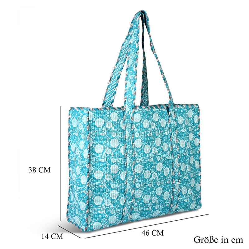 LIVMORE gesteppte Stoff-Shopper-Tasche mit Reißverschluss, florales Design, 45x43x15cm, Rosa/Weiß