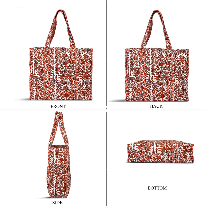 LIVMORE gesteppte Stoff-Shopper-Tasche mit Reißverschluss, florales Design, 45x43x15cm, Rosa/Weiß